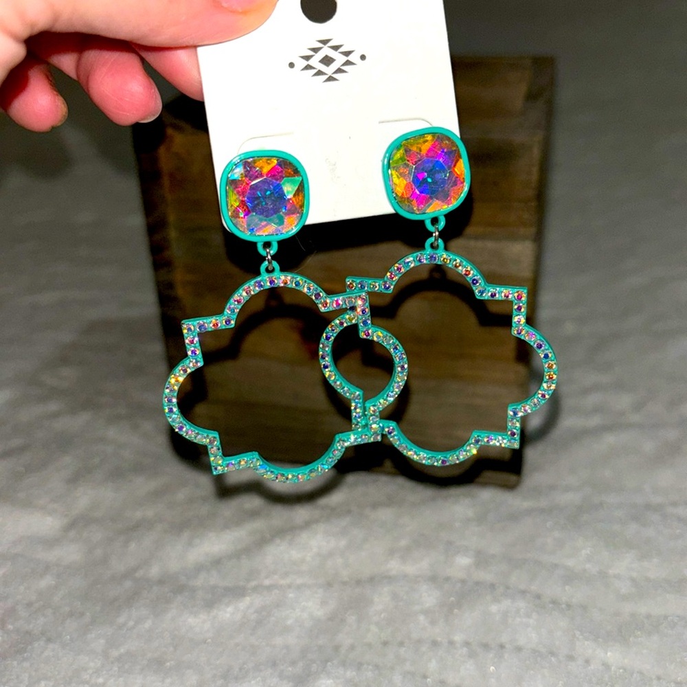 Turquoise Iridescent Dangle Earrings